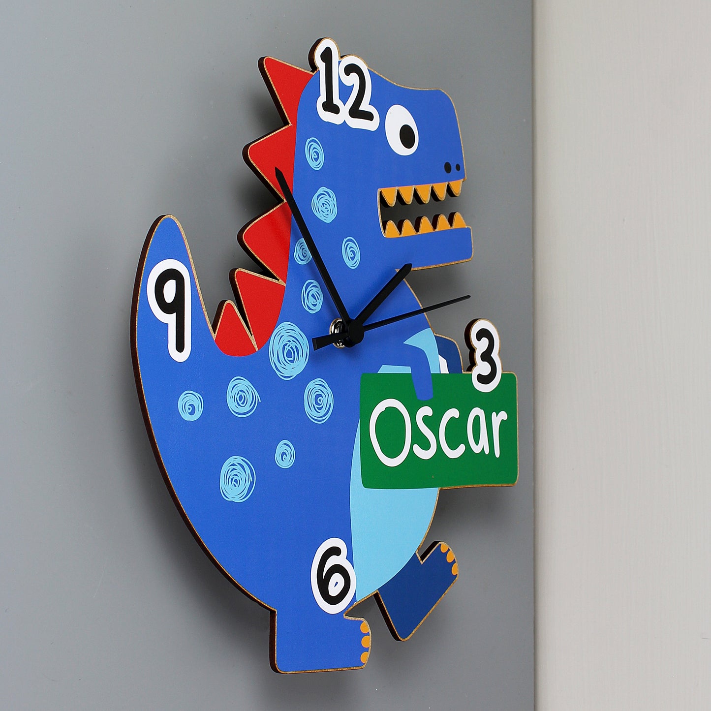 Personalised Dinosaur Shape Wooden Clock 27cm