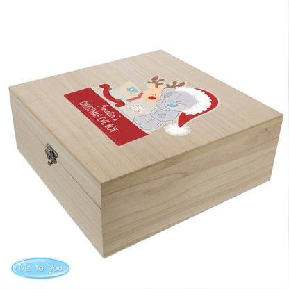 Personalised Colourful Tiny Tatty Teddy Large Wooden Christmas Eve Box 28cm