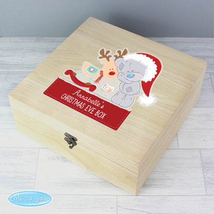 Personalised Colourful Tiny Tatty Teddy Large Wooden Christmas Eve Box 28cm