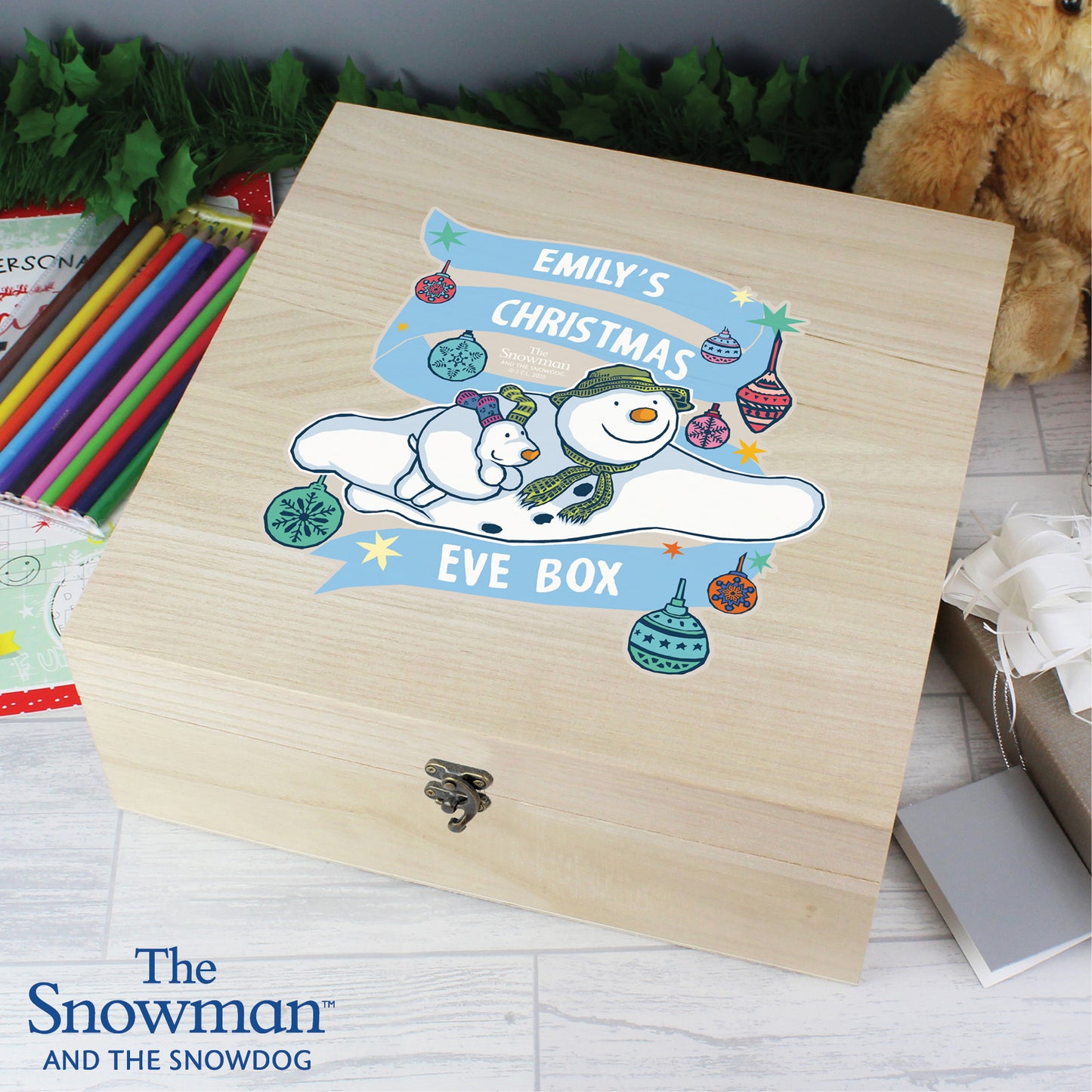 Personalised The Snowman Wooden Christmas Eve Box 28cm