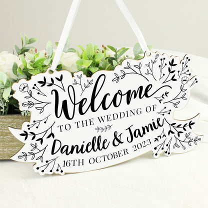 Personalised Floral Wedding Wooden Hanging Decoration