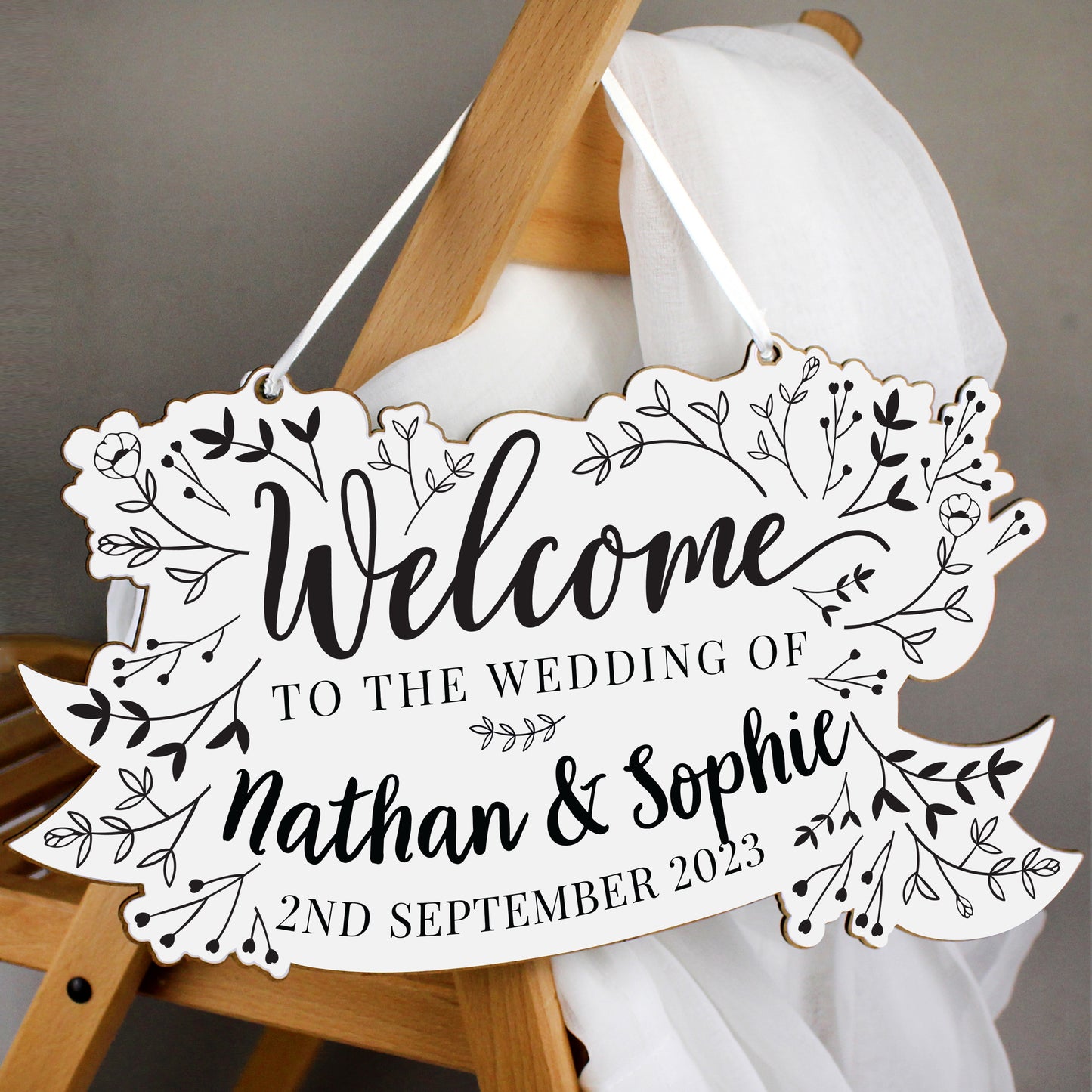 Personalised Floral Wedding Wooden Hanging Decoration