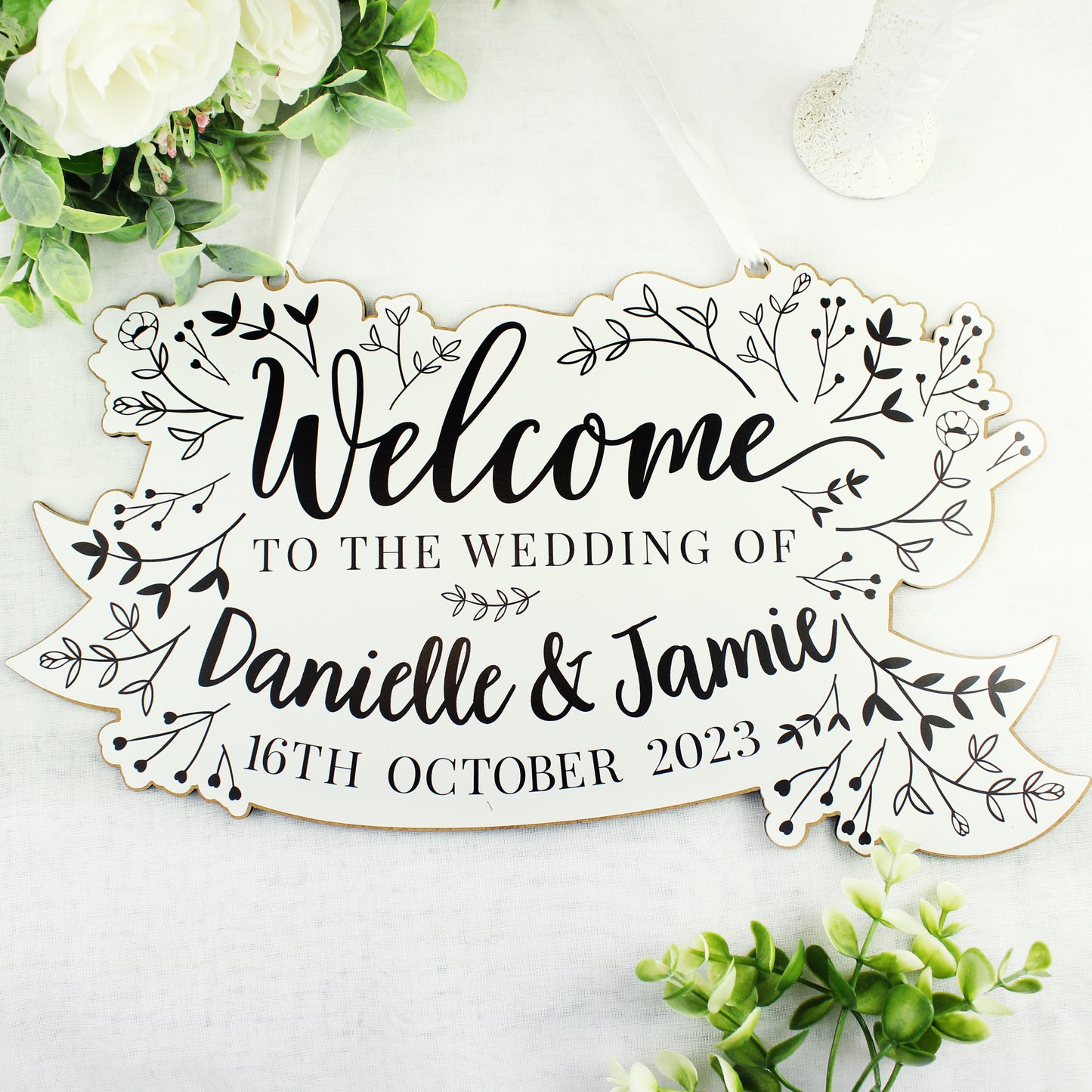 Personalised Floral Wedding Wooden Hanging Decoration