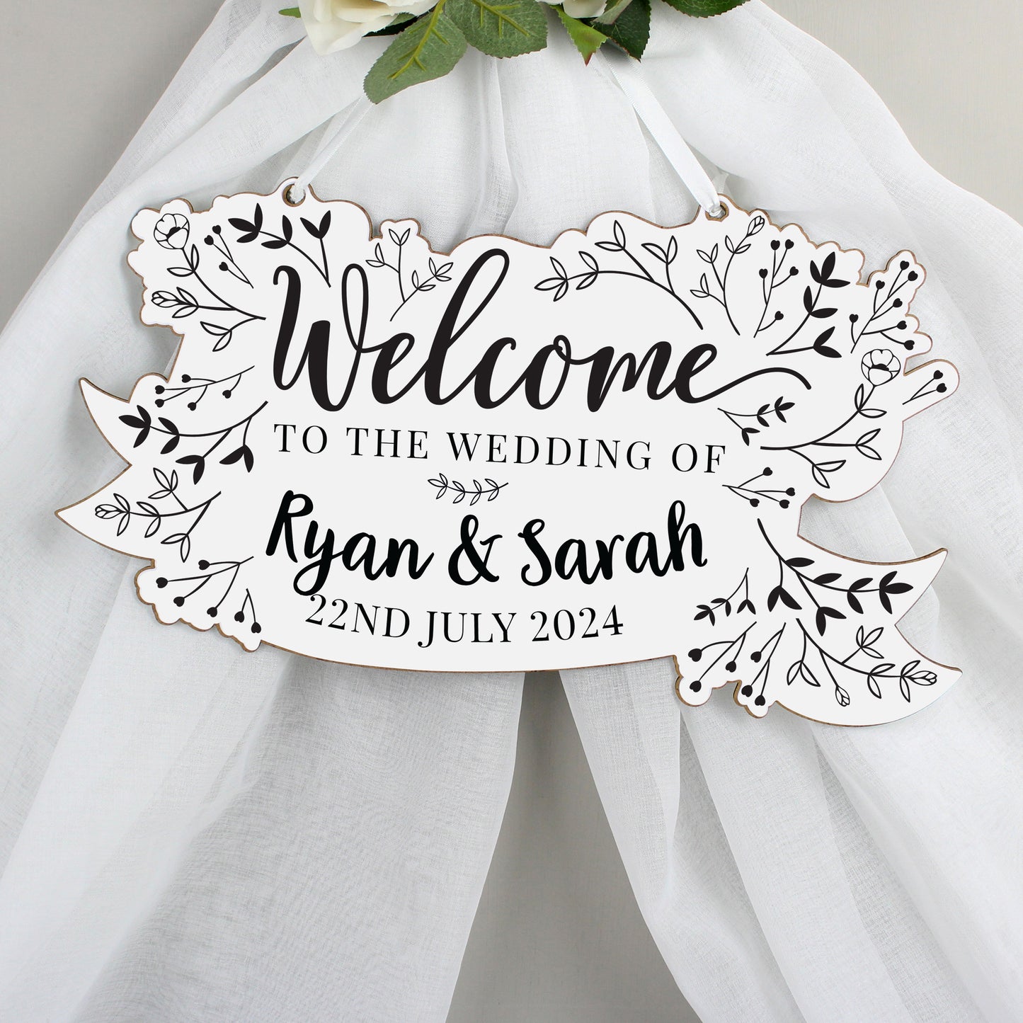 Personalised Floral Wedding Wooden Hanging Decoration