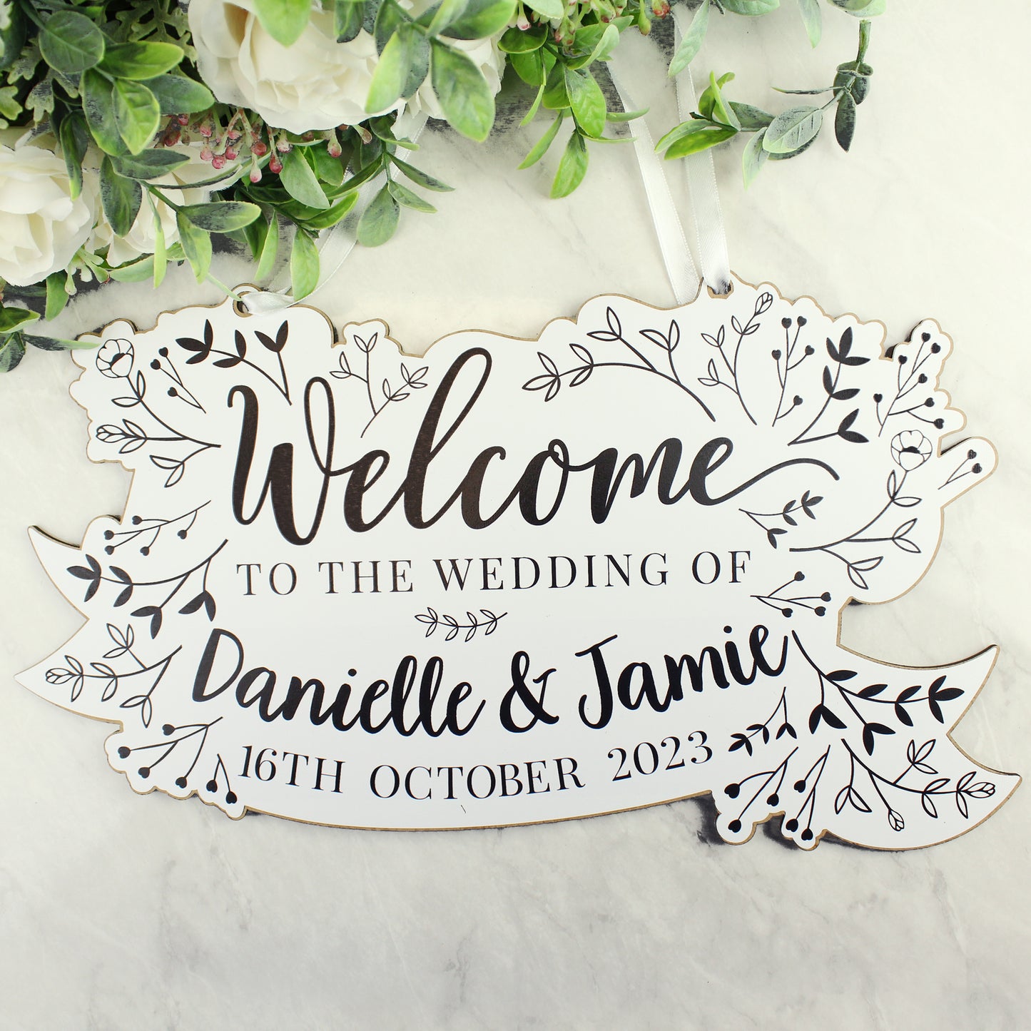 Personalised Floral Wedding Wooden Hanging Decoration
