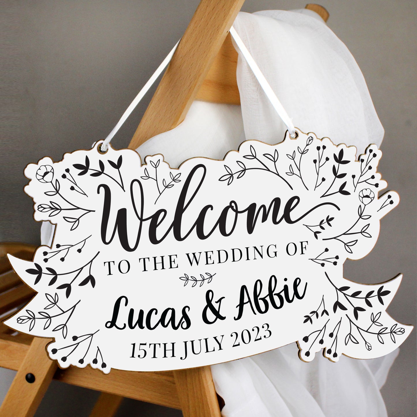 Personalised Floral Wedding Wooden Hanging Decoration