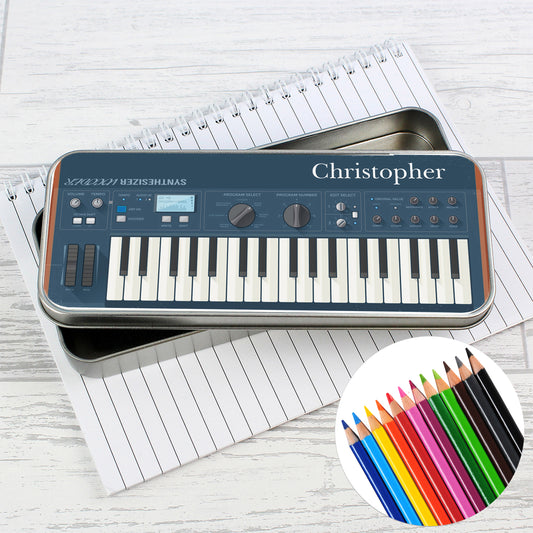 Personalised Keyboard Pencilcase Tin including Pencil Crayons
