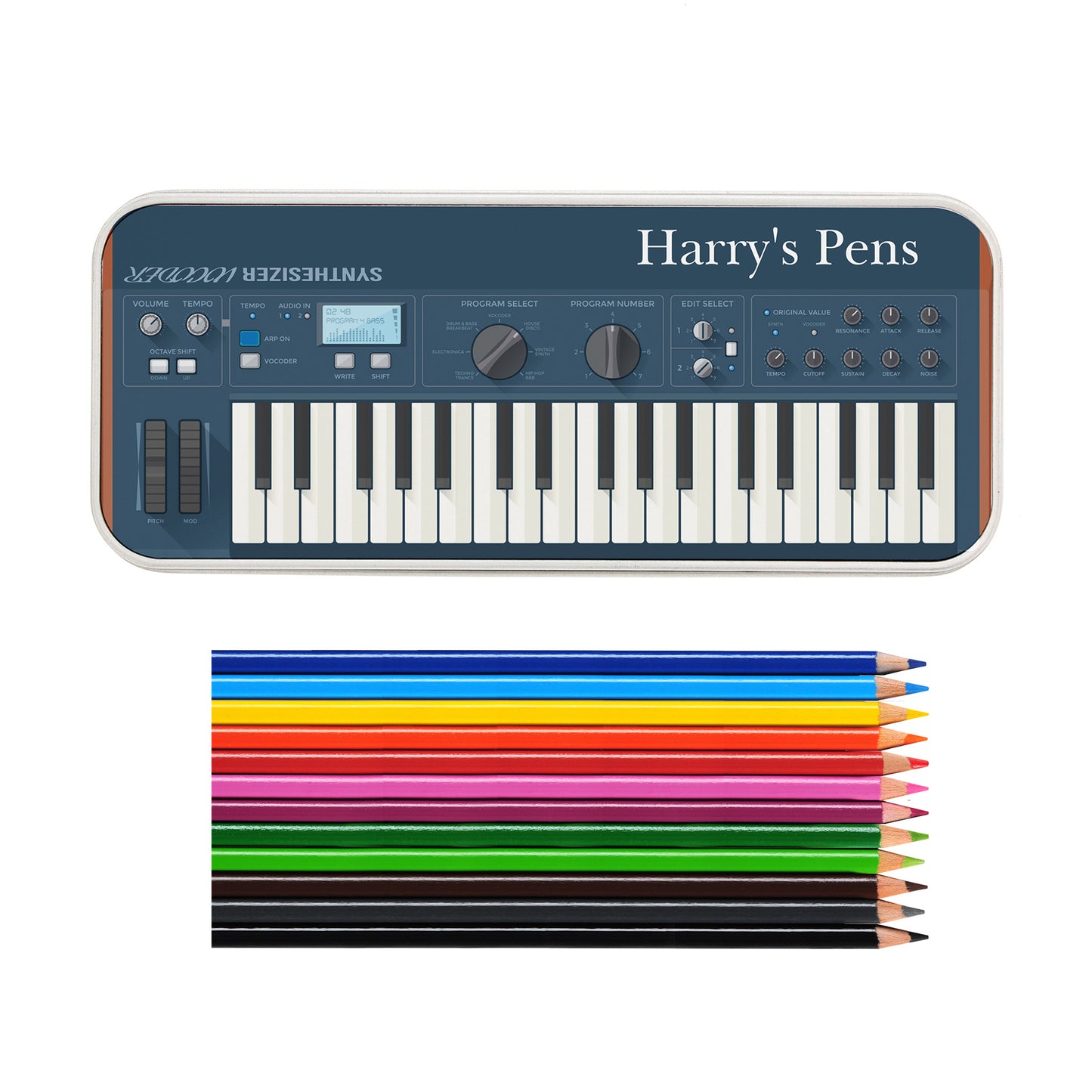 Personalised Keyboard Pencilcase Tin including Pencil Crayons