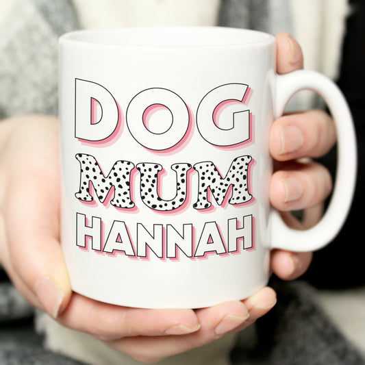 Personalised Dog Mum Pink Spots Ceramic Mug