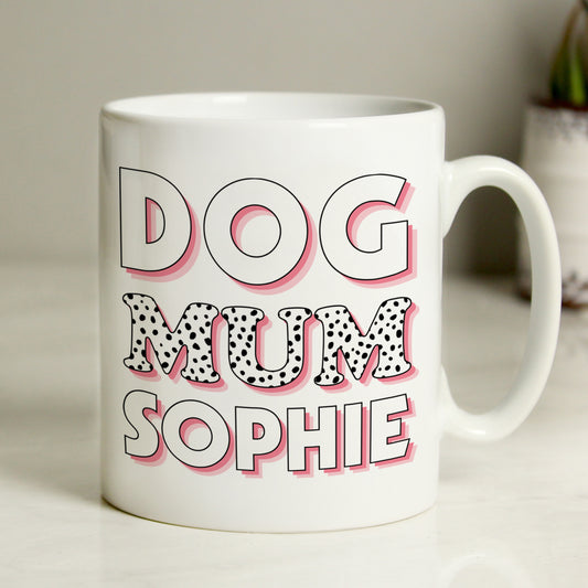 Personalised Dog Mum Pink Spots Ceramic Mug