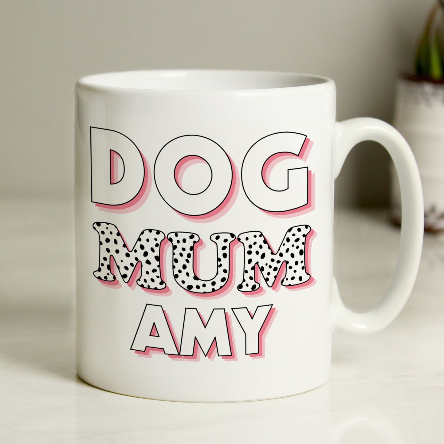 Personalised Dog Mum Pink Spots Ceramic Mug