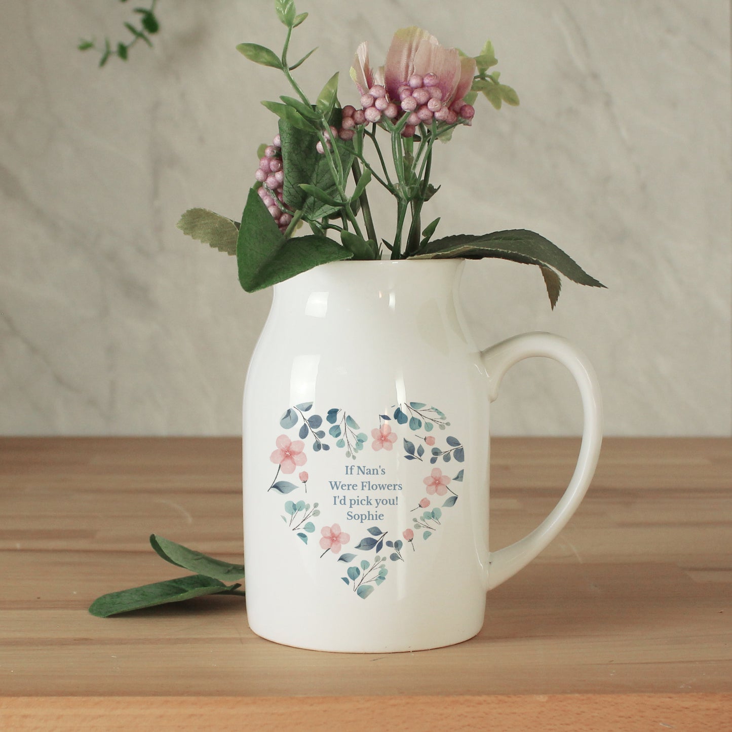 Flower Jug Personalised Floral Heart Design