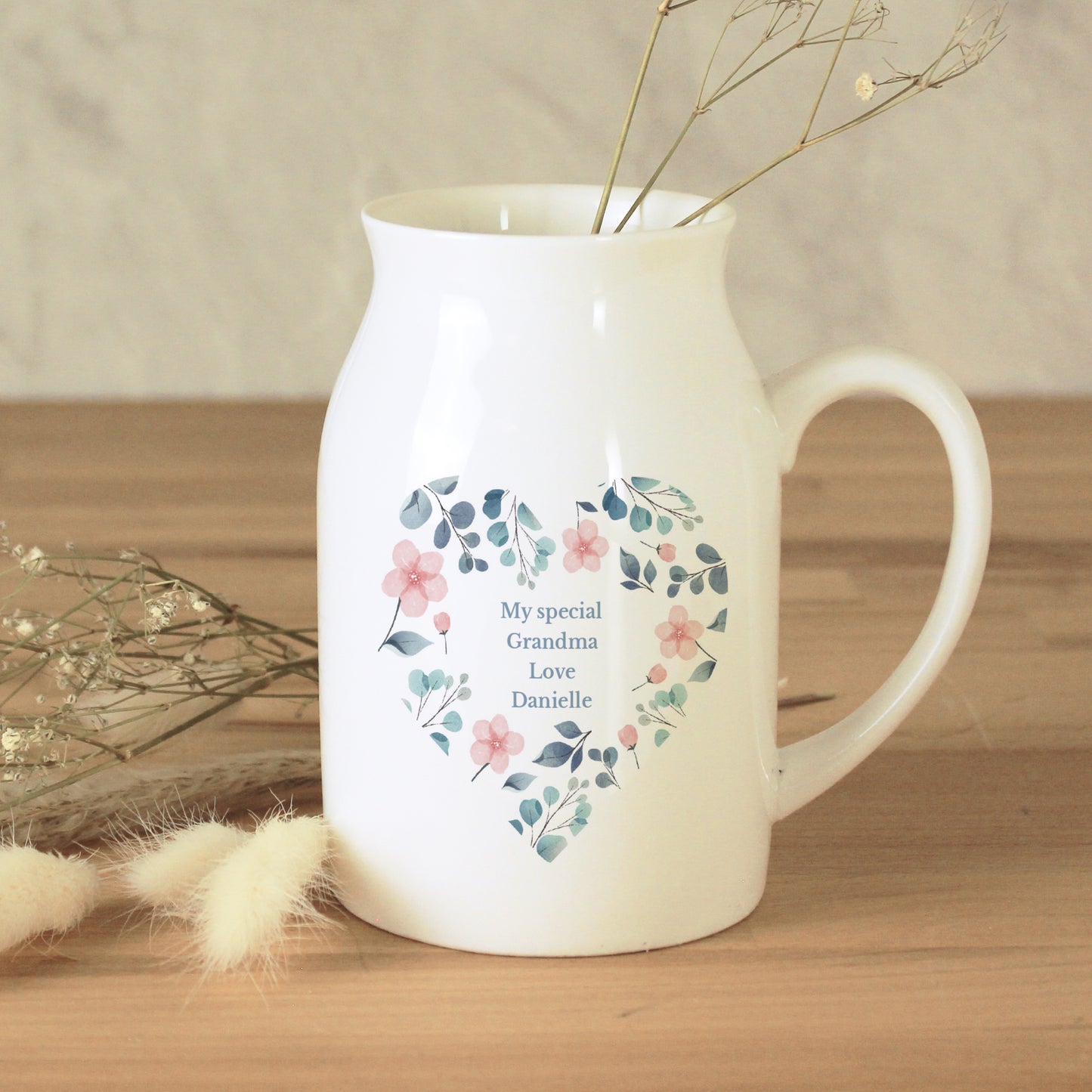 Flower Jug Personalised Floral Heart Design
