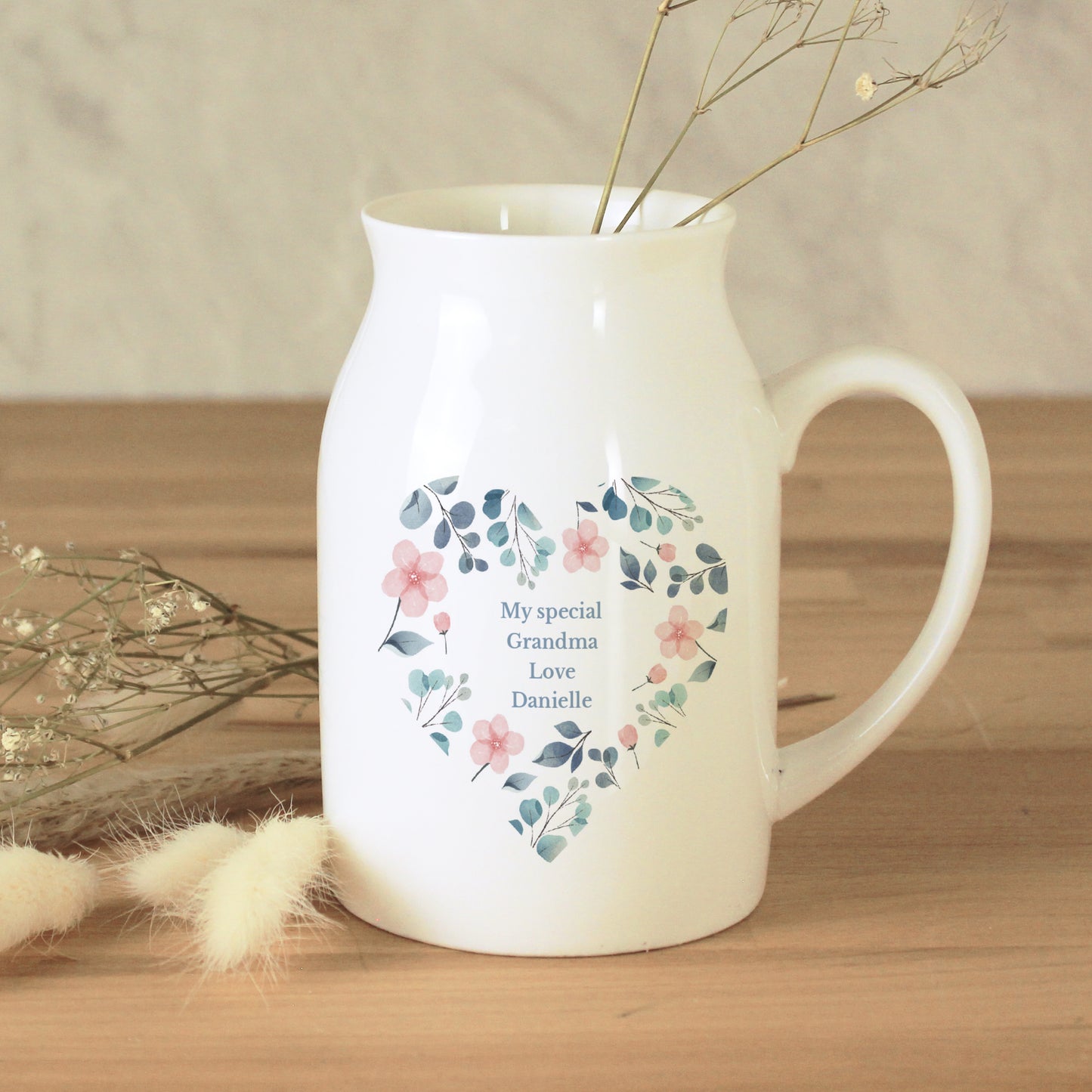 Flower Jug Personalised Floral Heart Design