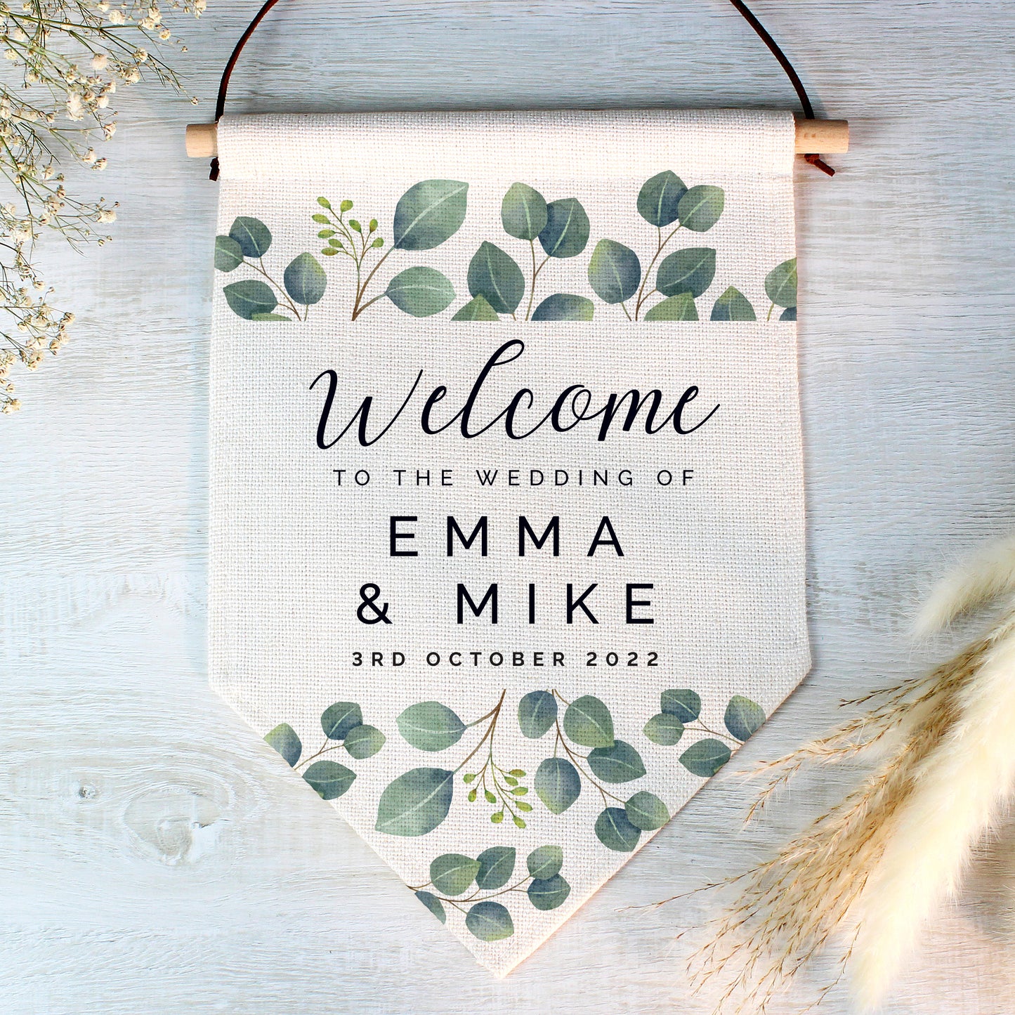 Personalised Botanical Wedding Hanging Banner 29cm