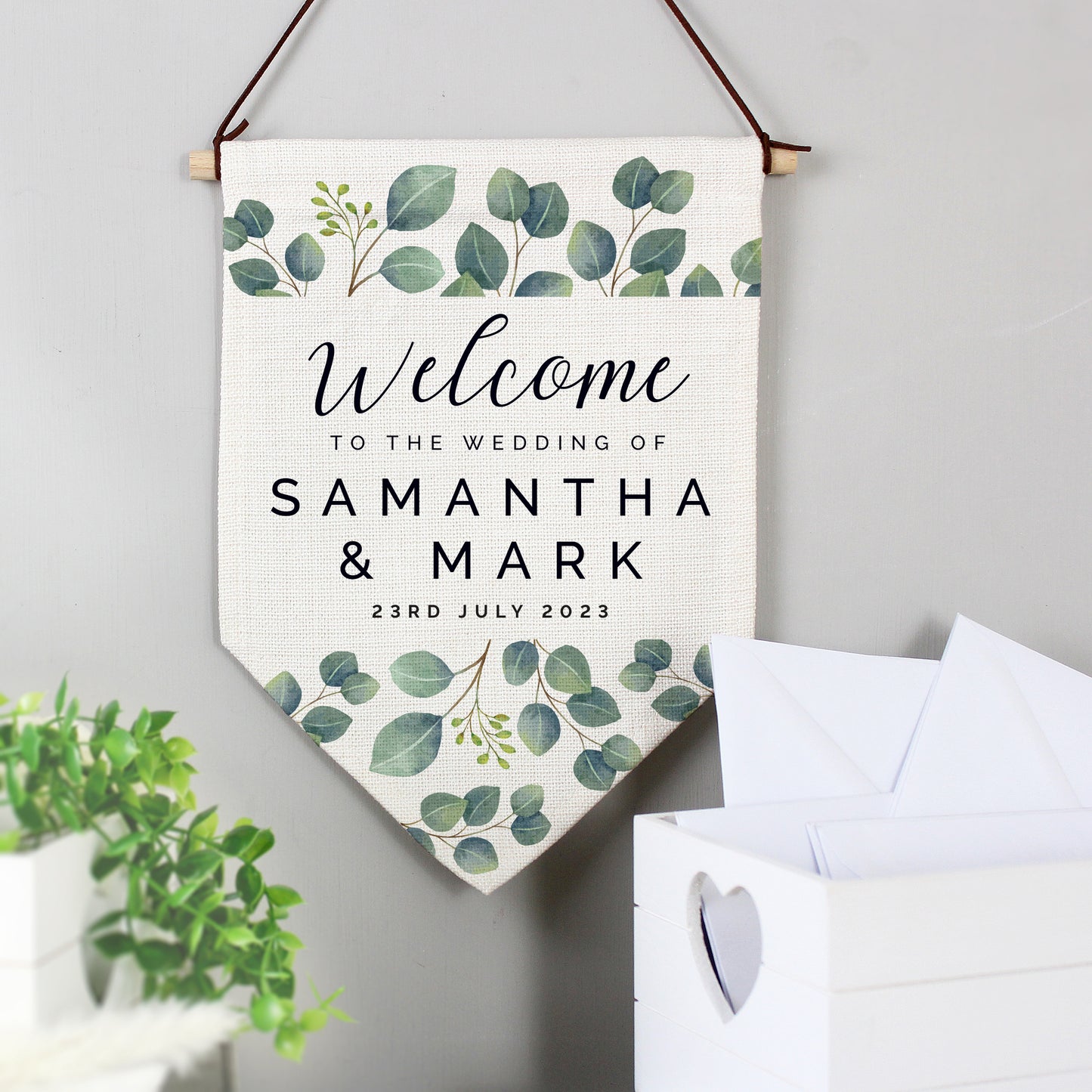 Personalised Botanical Wedding Hanging Banner 29cm