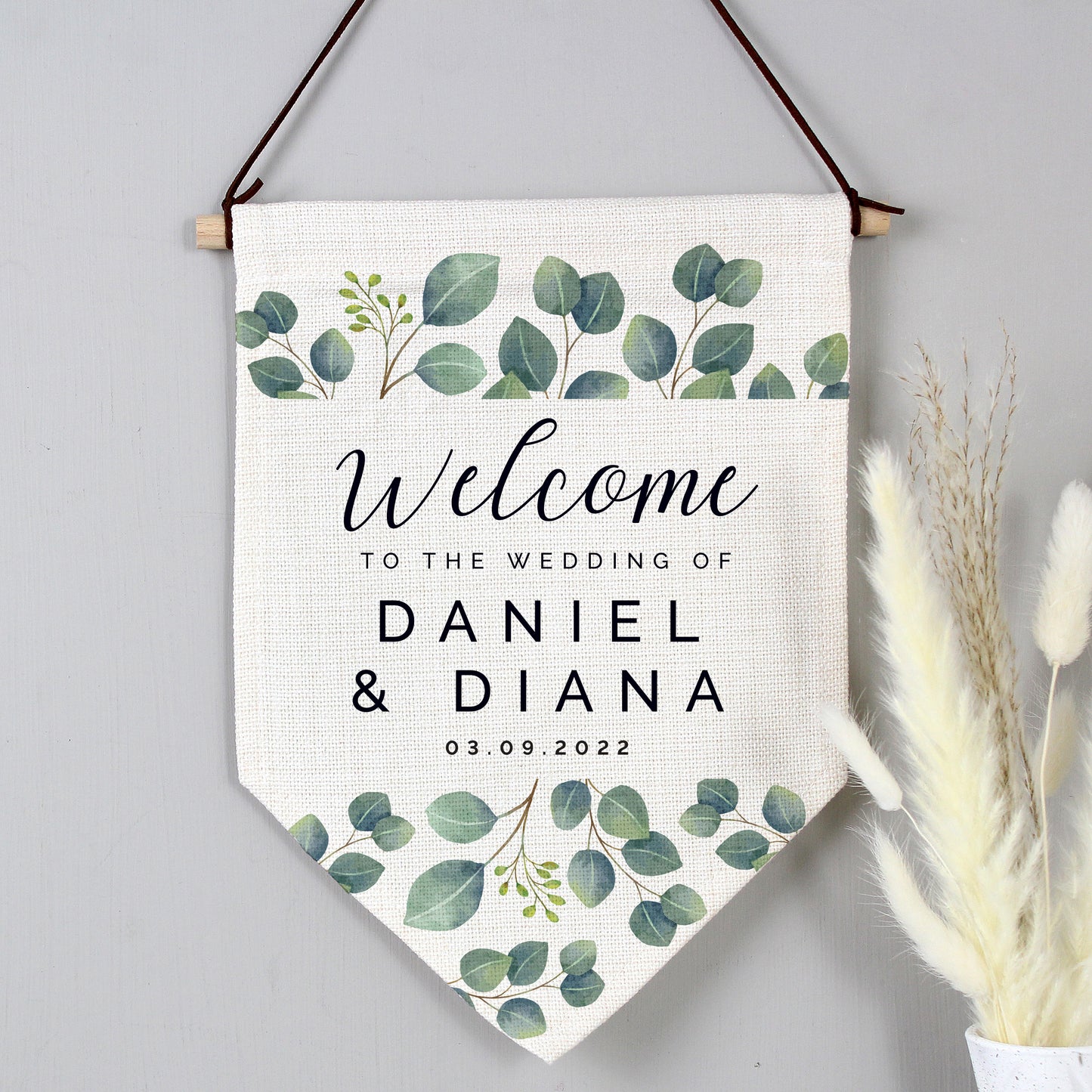 Personalised Botanical Wedding Hanging Banner 29cm