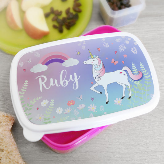Personalised Unicorn Pink School Lunch Box