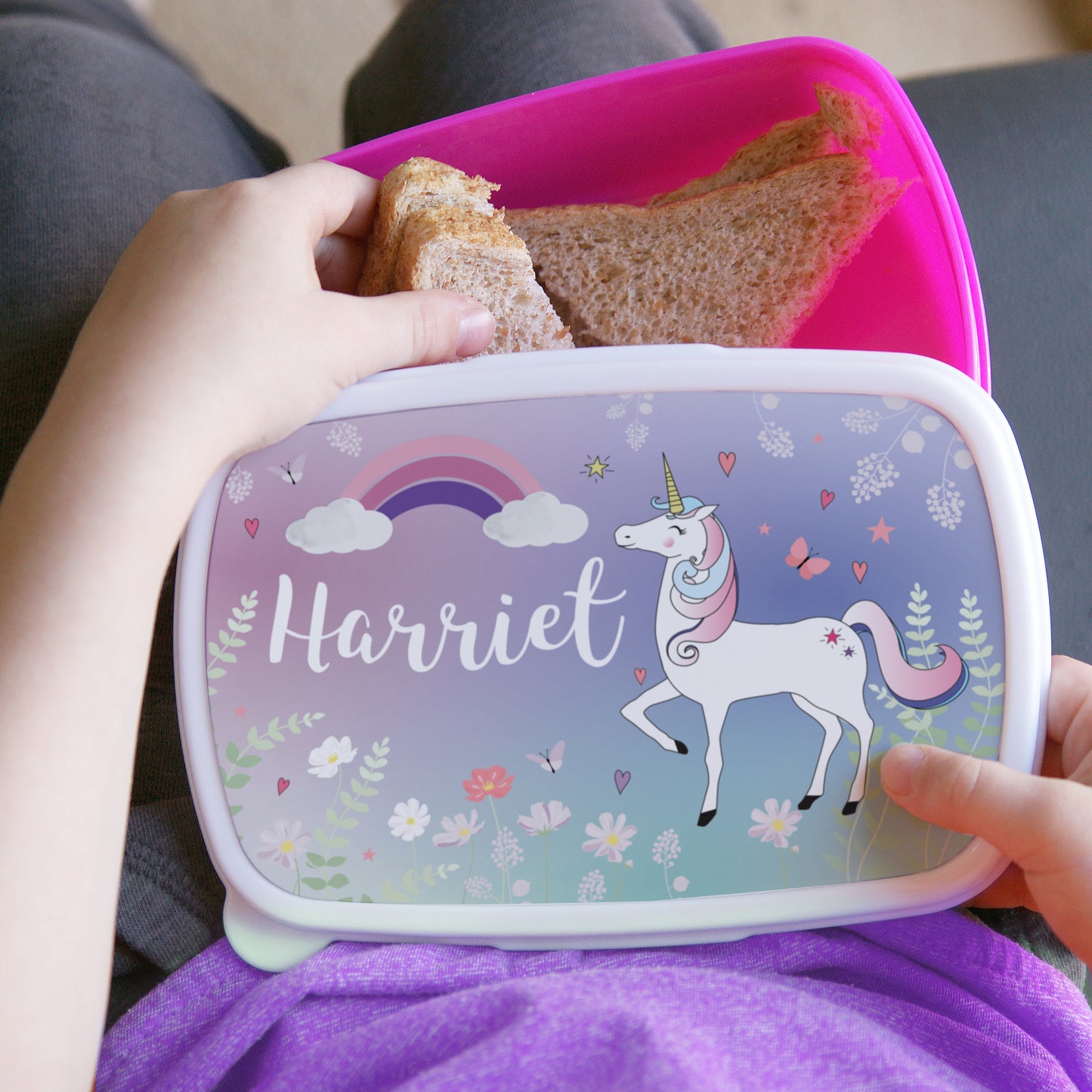 Personalised Unicorn Pink School Lunch Box