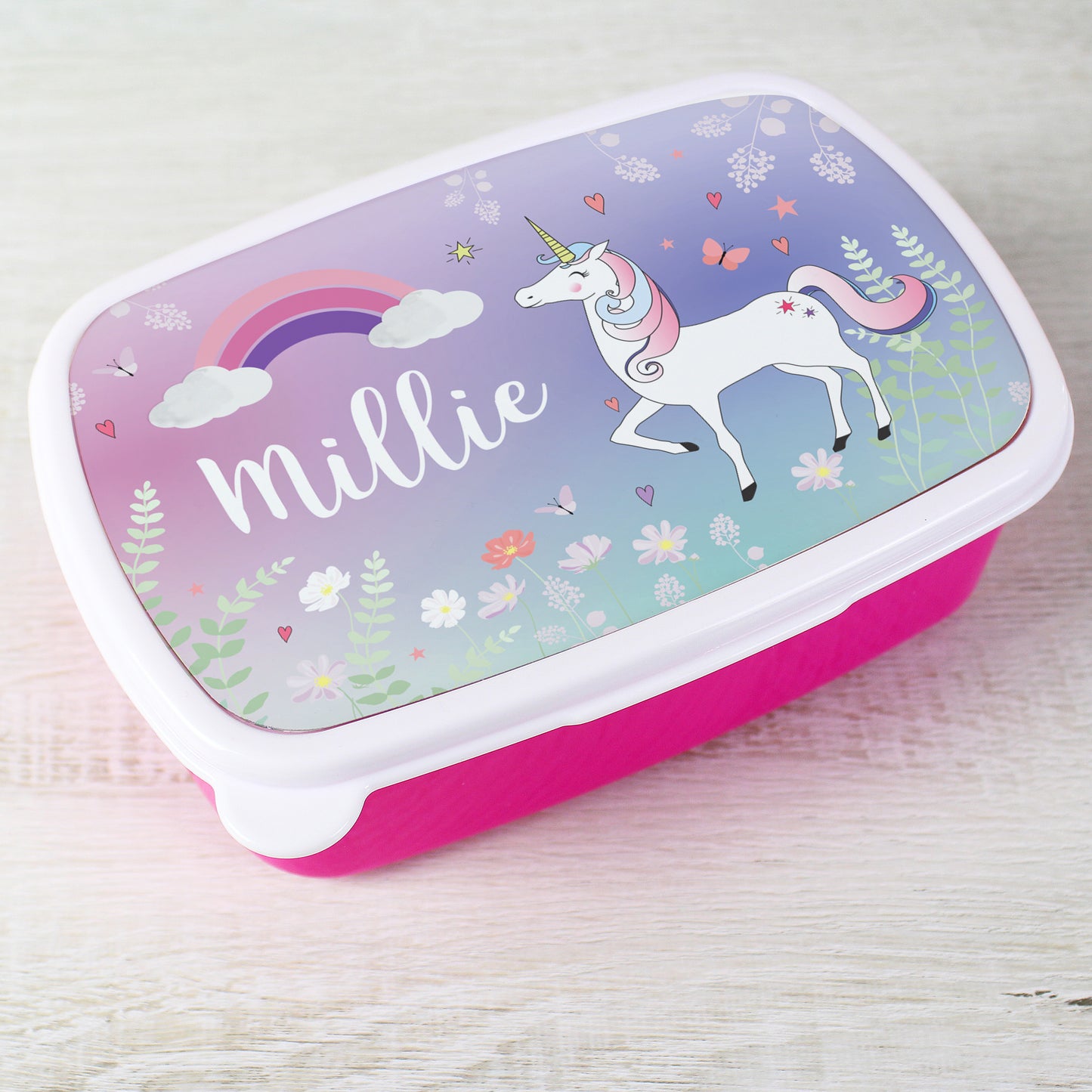 Personalised Unicorn Pink School Lunch Box