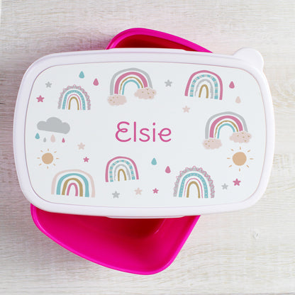 Personalised Rainbow Pink Lunch Box