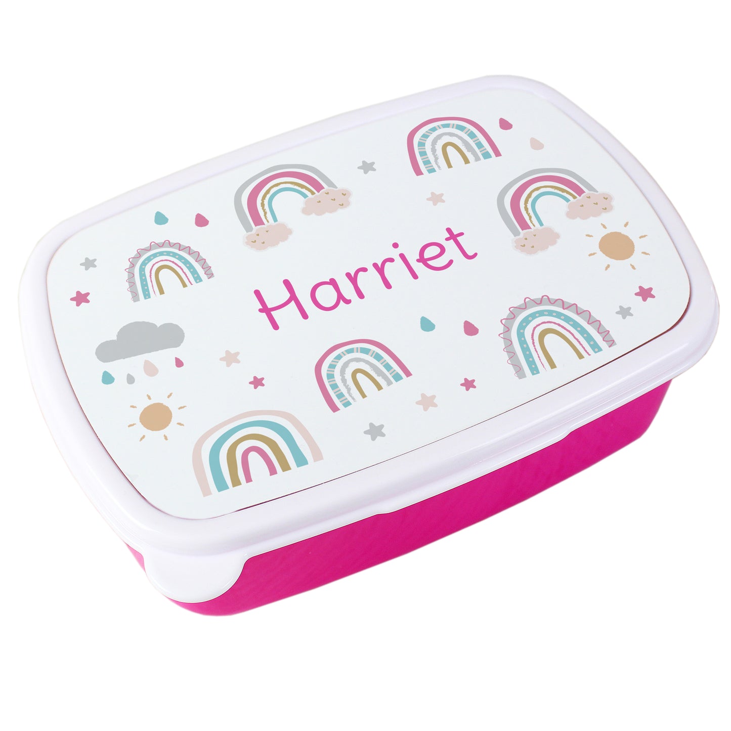 Personalised Rainbow Pink Lunch Box