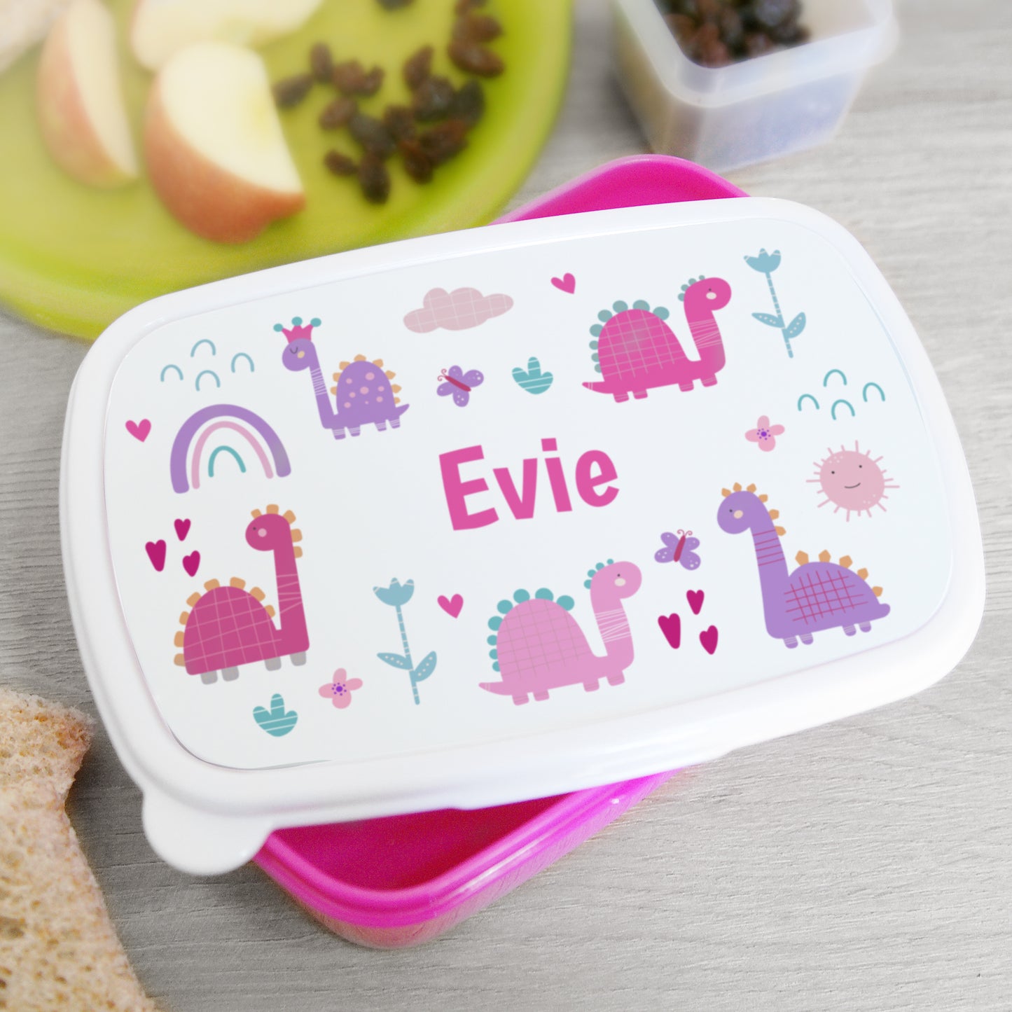 Personalised Girls Dinosaurs Pink Lunch Box