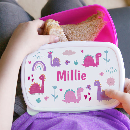 Personalised Girls Dinosaurs Pink Lunch Box