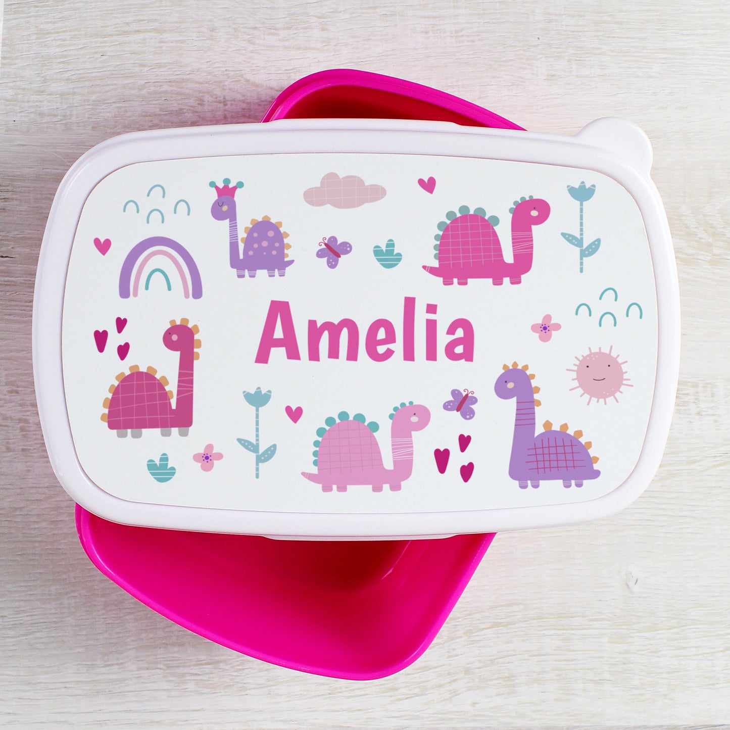 Personalised Girls Dinosaurs Pink Lunch Box