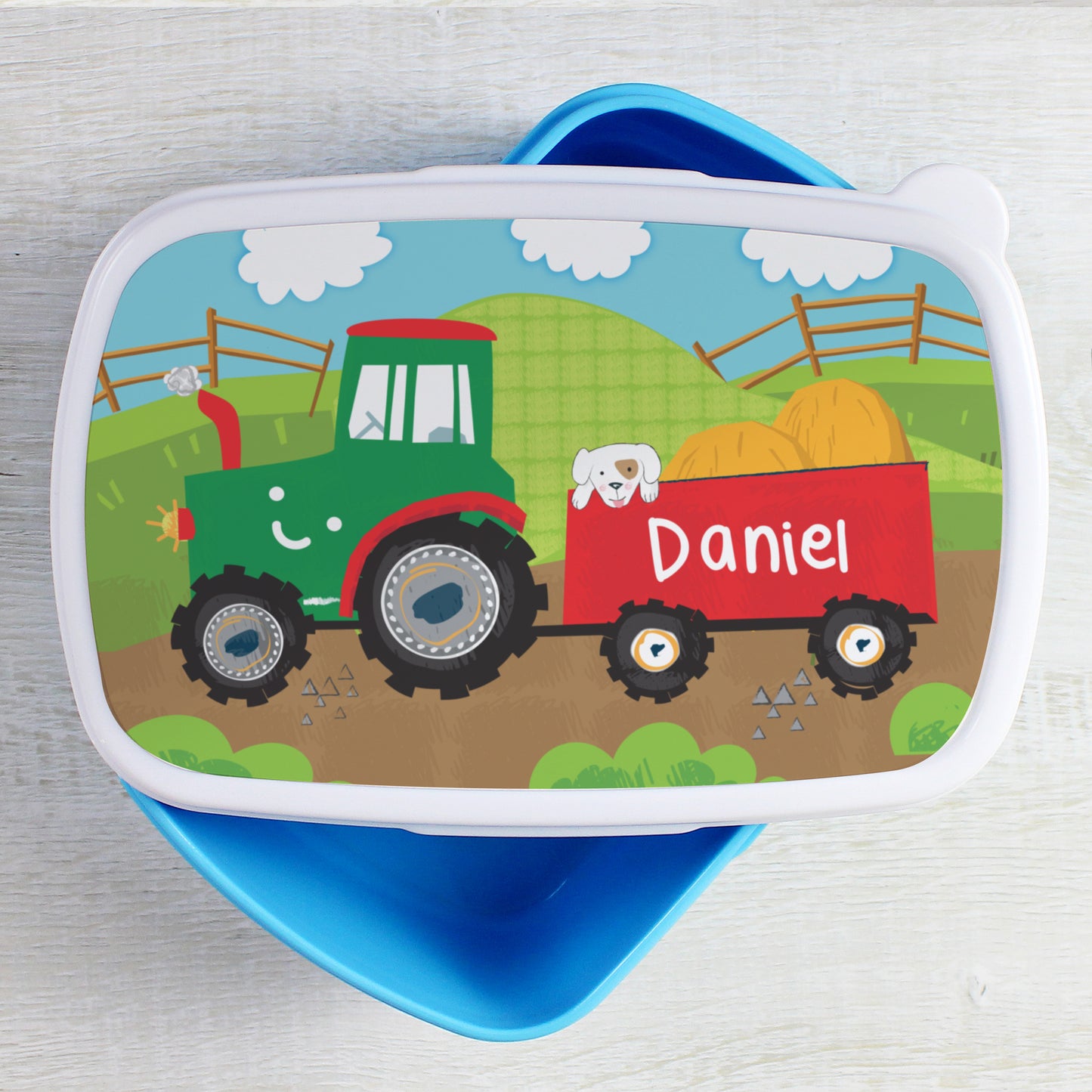 Personalised Tractor Blue Lunch Box