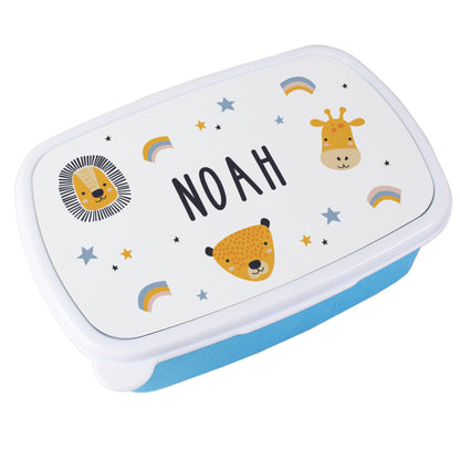 Personalised Safari Animals Blue Lunch Box