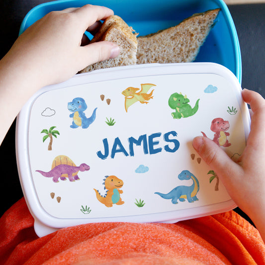 Personalised Dinosaur Blue Kids Lunch Box
