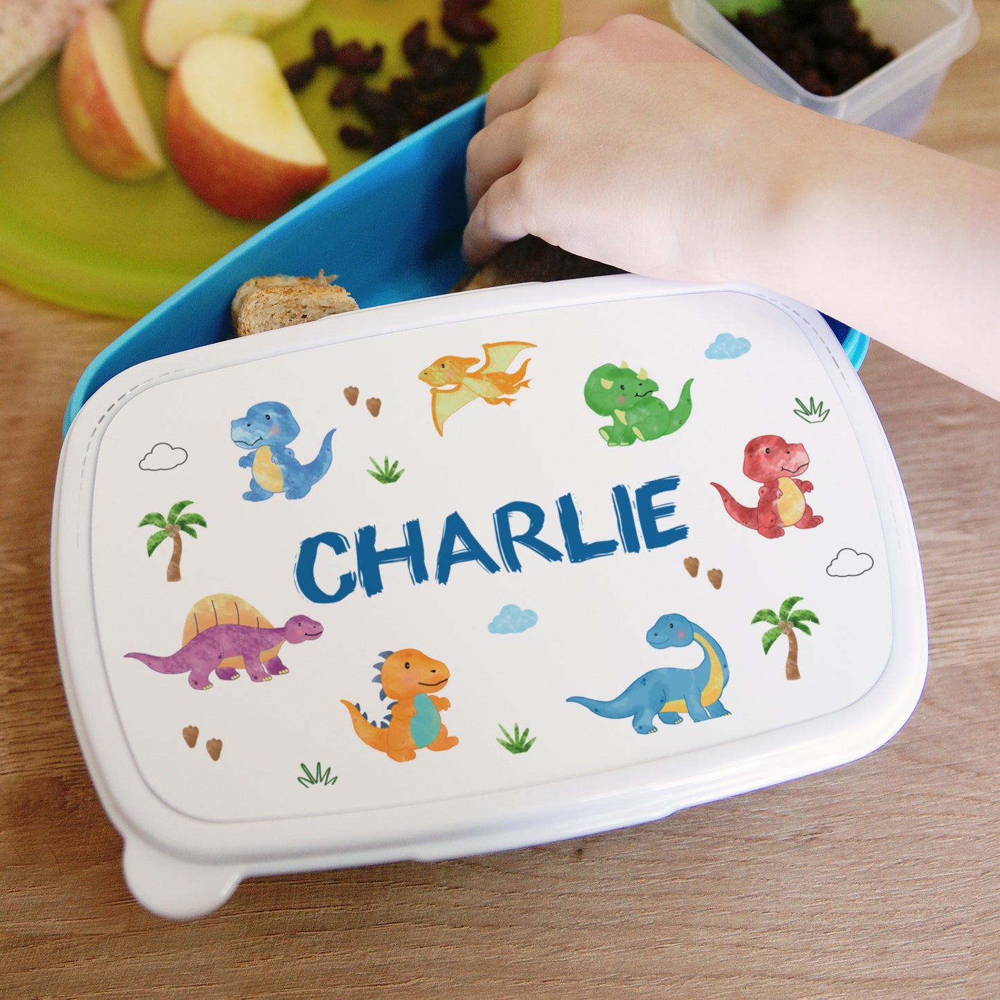 Personalised Dinosaur Blue Kids Lunch Box