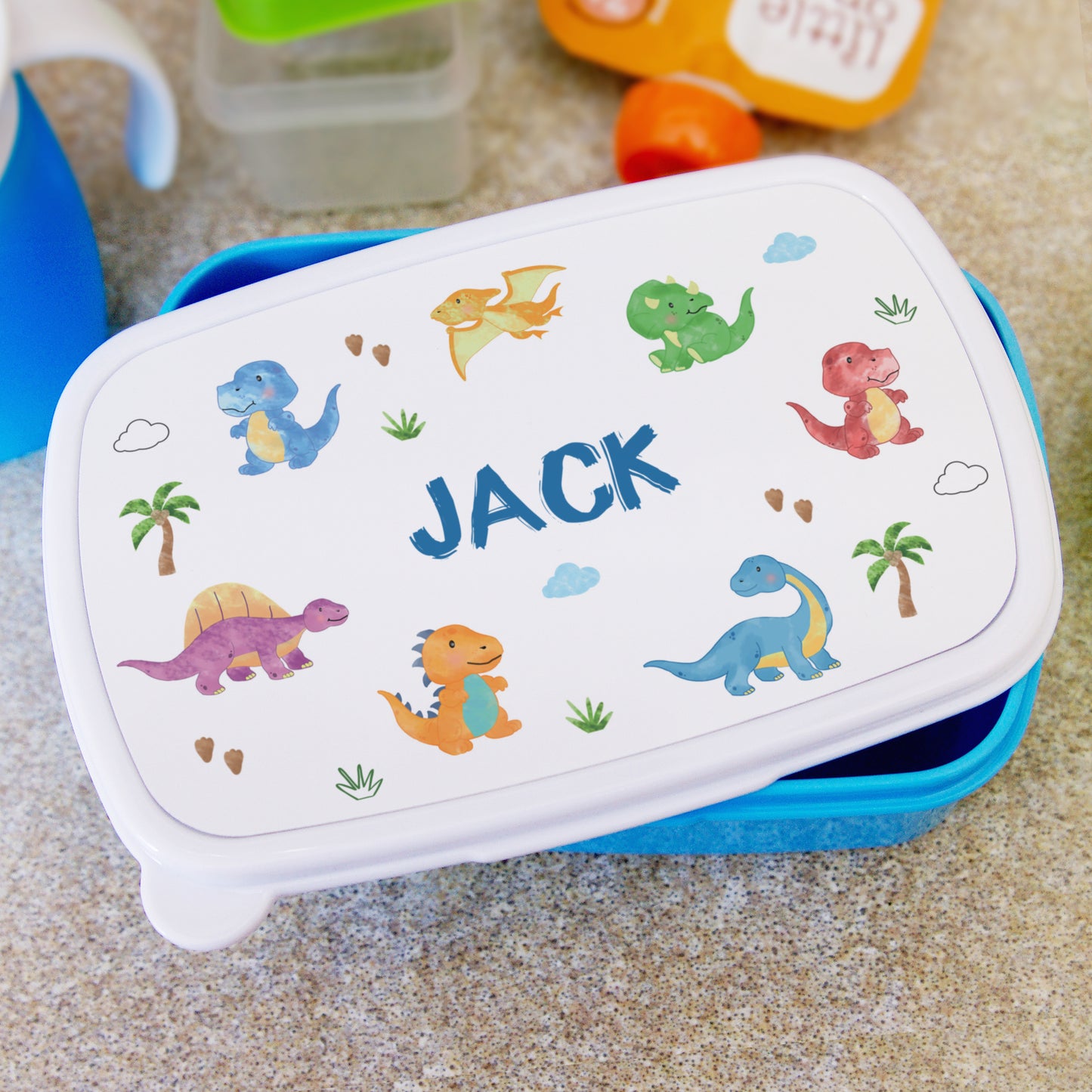 Personalised Dinosaur Blue Kids Lunch Box