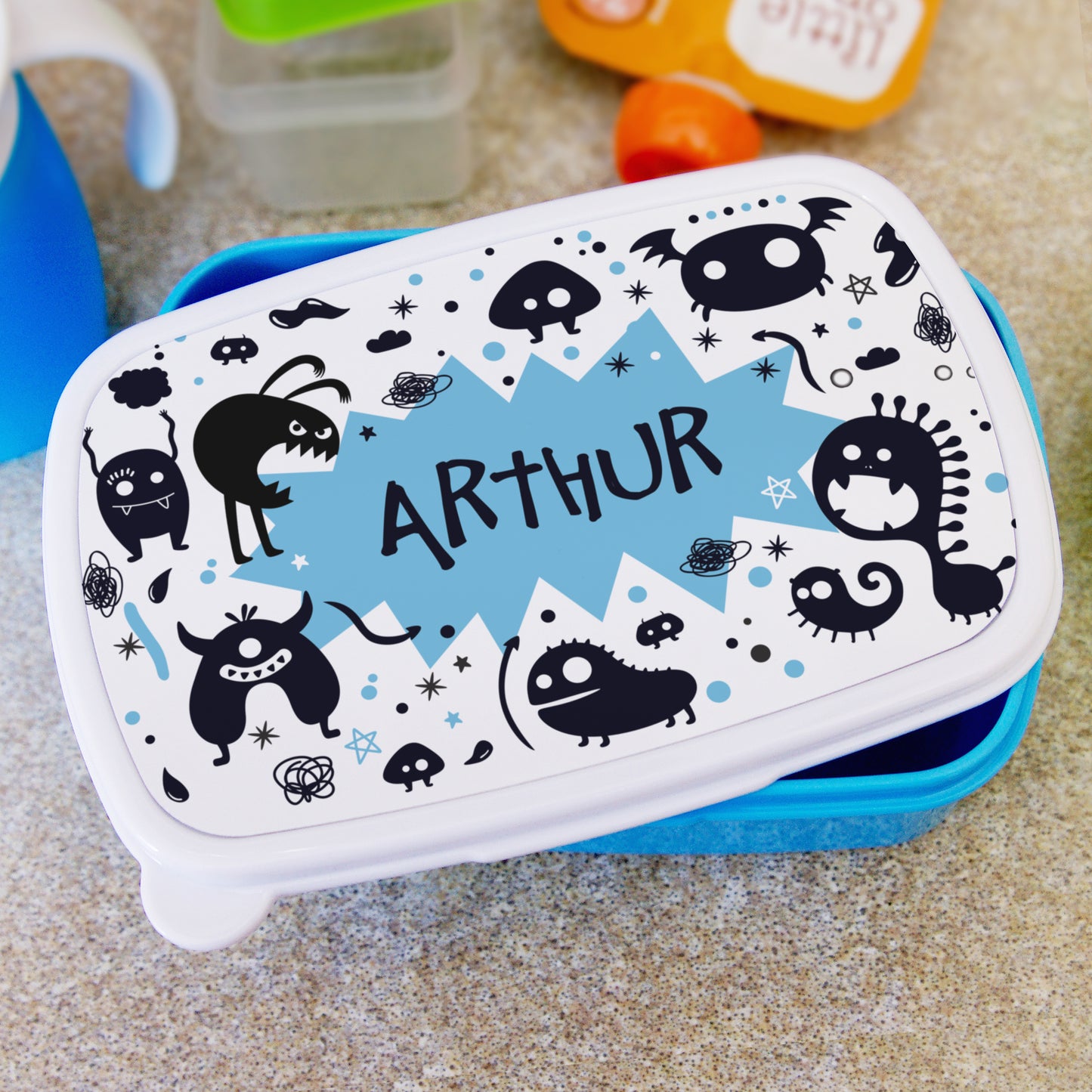 Personalised Monsters Blue Lunch Box