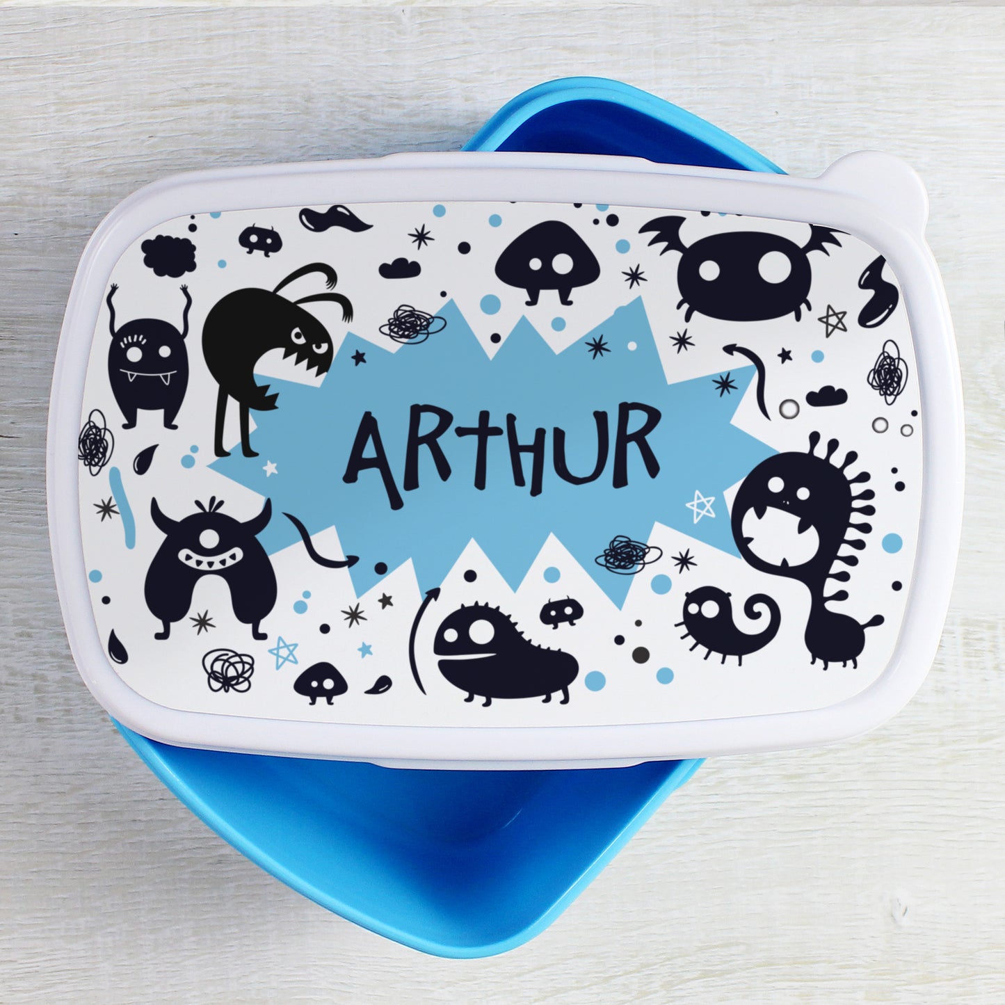 Personalised Monsters Blue Lunch Box