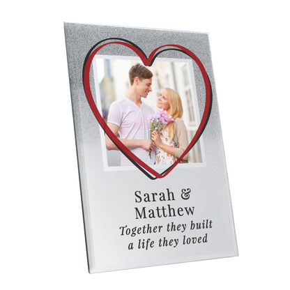 Glitter Glass Photo Frame Personalised Heart 4x4