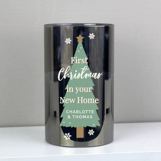Personalised Christmas Tree Smoked Glass LED Candle