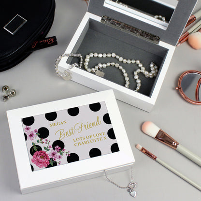 Personalised Floral Dot Wooden Jewellery Box