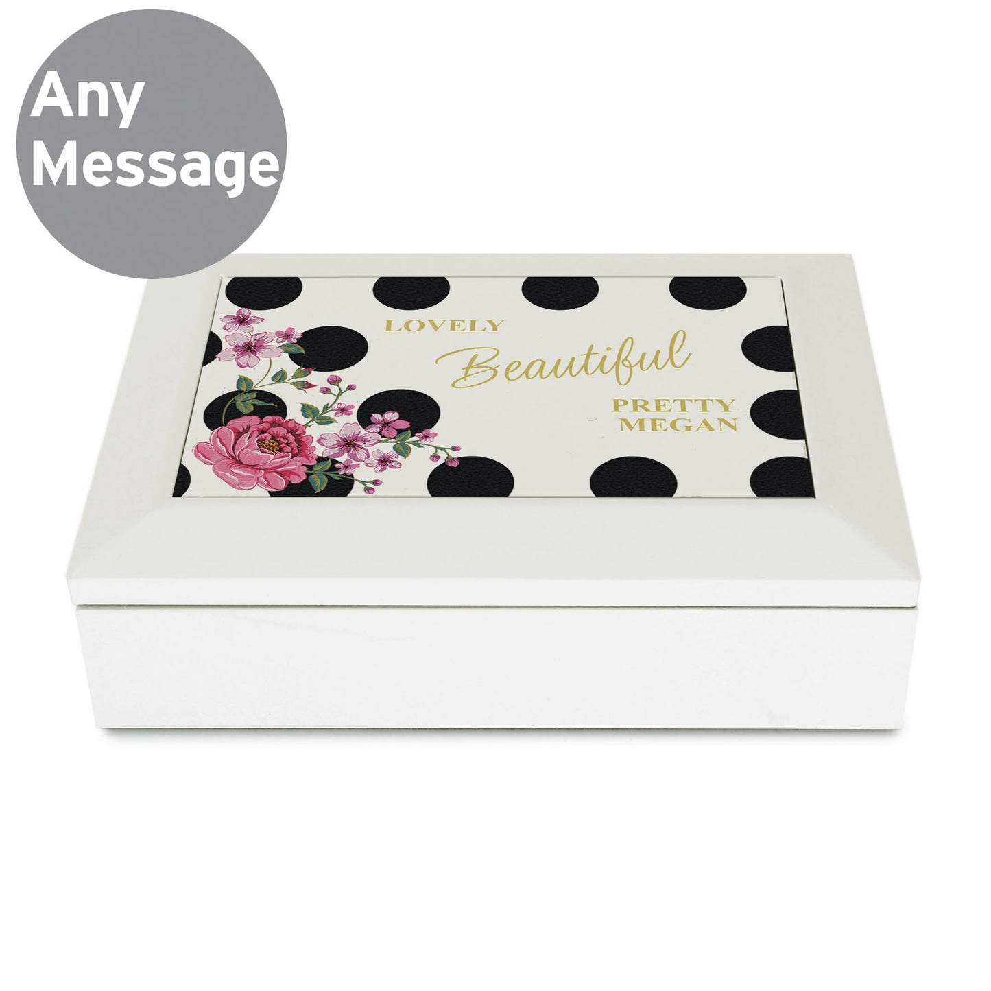 Personalised Floral Dot Wooden Jewellery Box