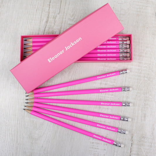 Personalised Box and 12 Pink HB Pencils