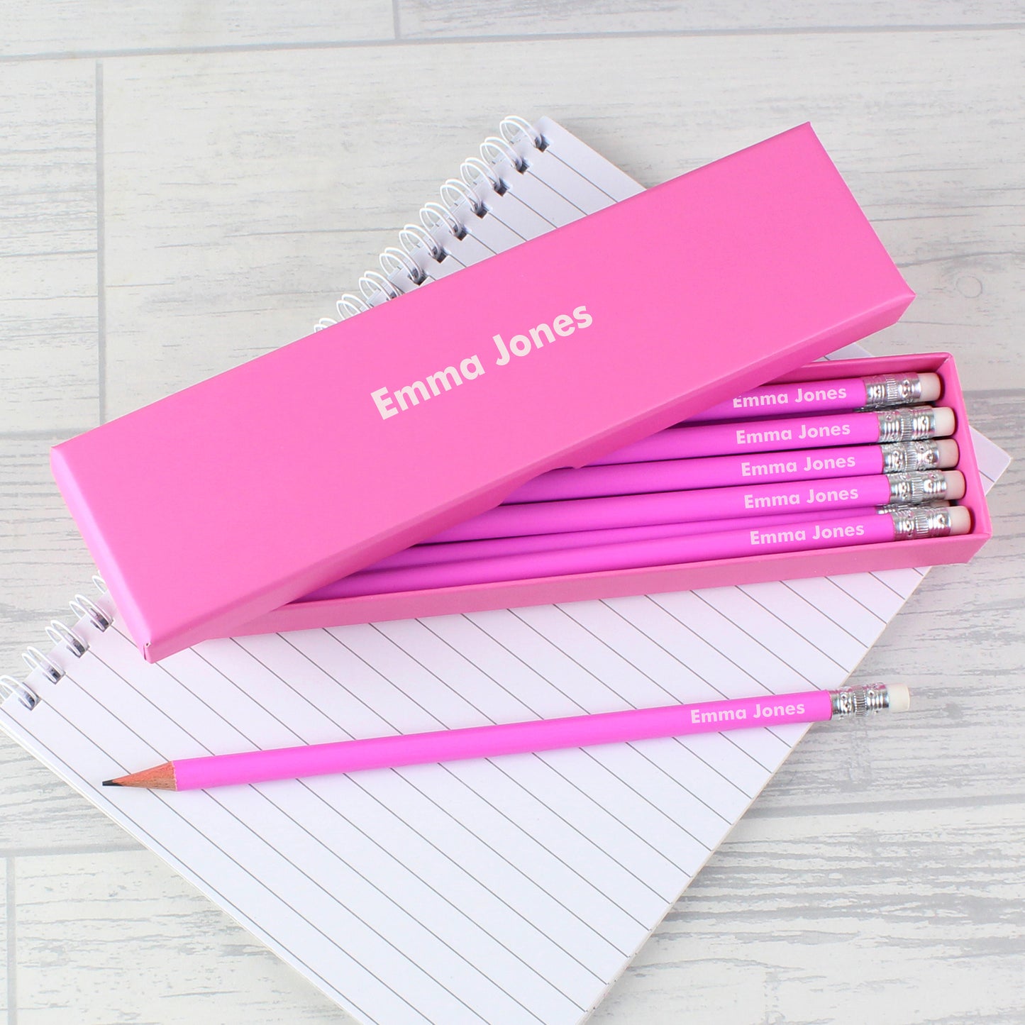Personalised Box and 12 Pink HB Pencils