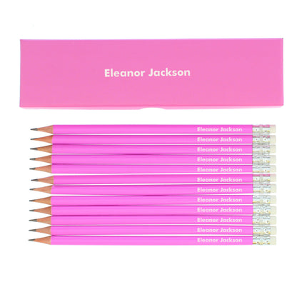 Personalised Box and 12 Pink HB Pencils