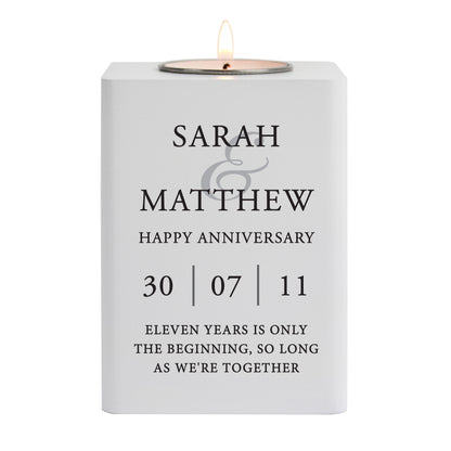 Personalised Couples White Wooden Tea light Holder 10cm