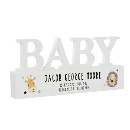 Personalised Safari Animals Wooden Baby Ornament