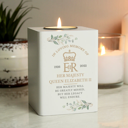 Personalised Queens Commemorative Wooden Tea Light Holder