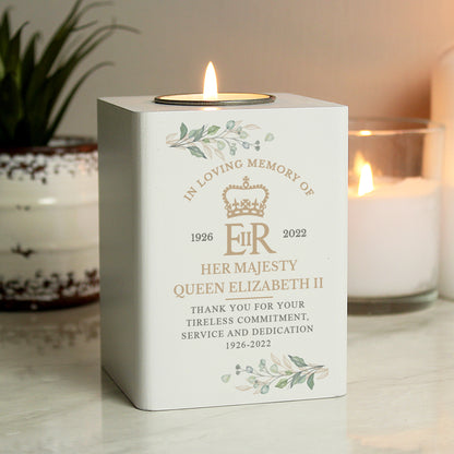 Personalised Queens Commemorative Wooden Tea Light Holder