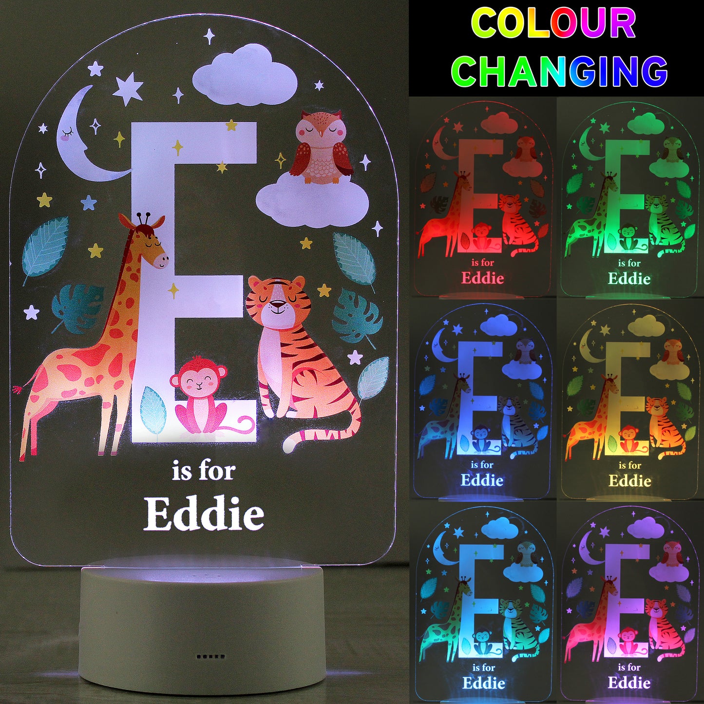 Personalised Animal Alphabet LED Colour Changing Night Light