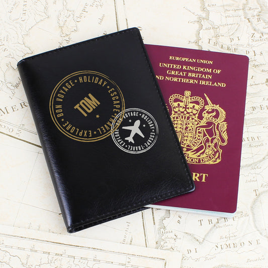 Personalised Passport Holder Stamped Black or Cream