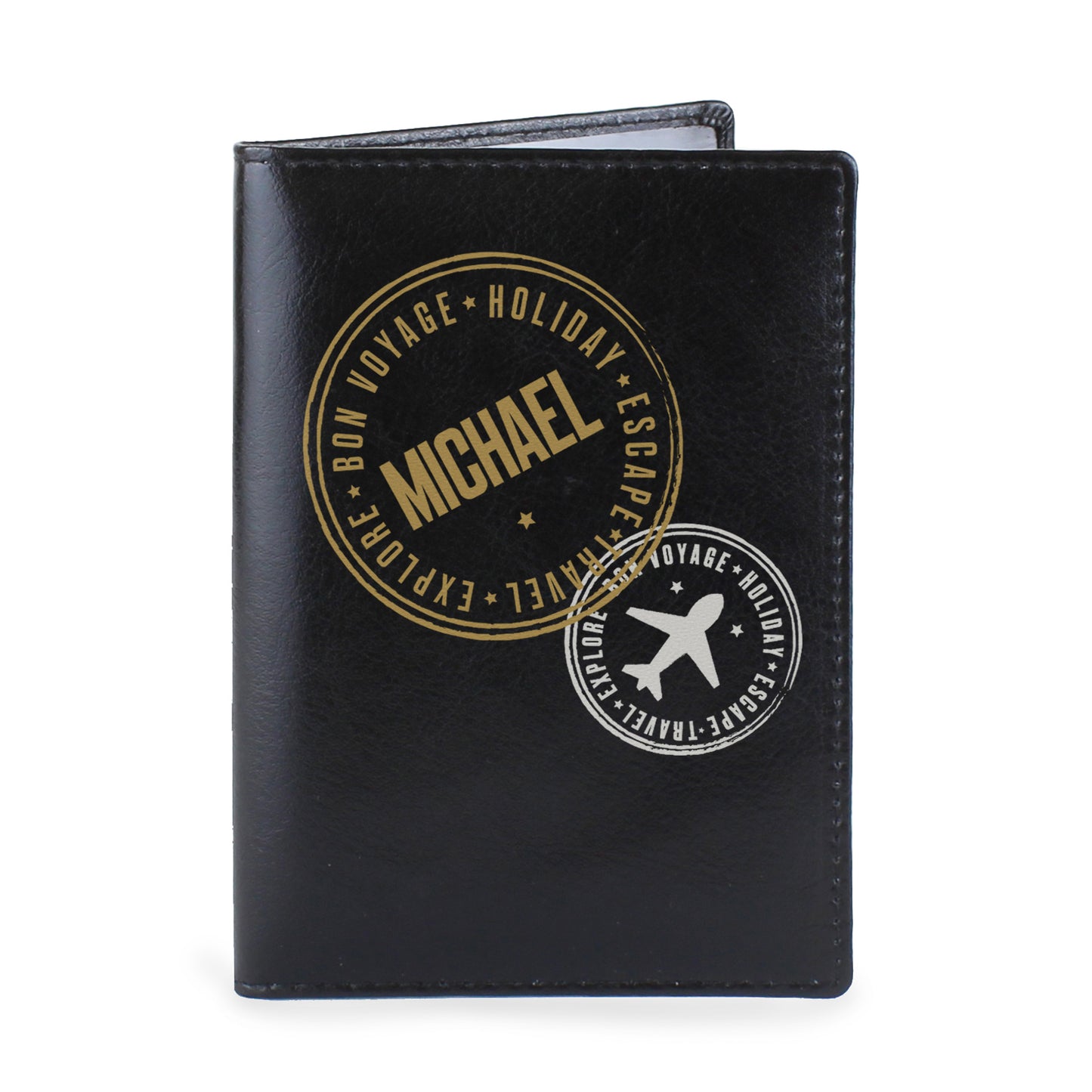 Personalised Passport Holder Stamped Black or Cream